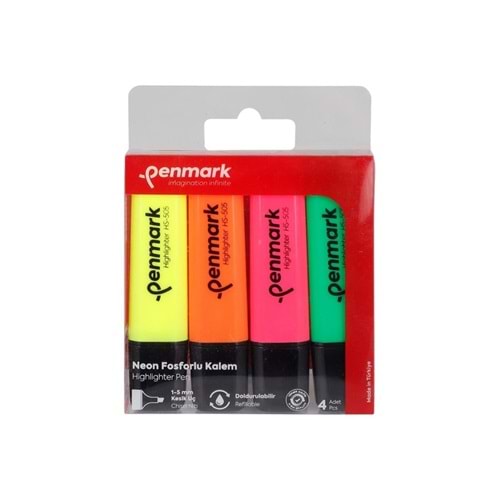 Penmark Fosforlu Kalem 4 Lü Karışık Renk Neon HS 505 4N